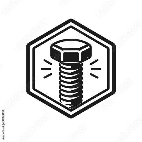 Monochrome Hex Bolt Logo Design Emblem: A Powerful Symbol of Industrial Strength, Fastening Excellence, and Reliable Connection for Engineering, Construction, DIY Projects, and Robust Mechanical Solut