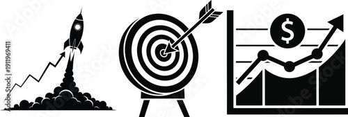 Business growth and financial success concept with rocket target and chart
