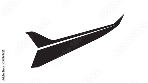 Black Paper Airplane Flying Upwards on White Background, Simple and Elegant Design