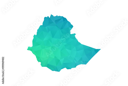 Ethiopia Map - Polygon Style Vector Illustration in Green and Blue Gradient, Low Poly Geometric Design, Isolated on White Background, Perfect for Infographics and Learning Use.