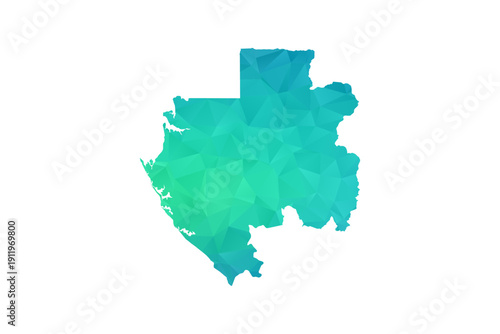 Gabon Map - Polygon Style Vector Illustration in Green and Blue Gradient, Low Poly Geometric Design, Isolated on White Background, Perfect for Infographics and Learning Use.