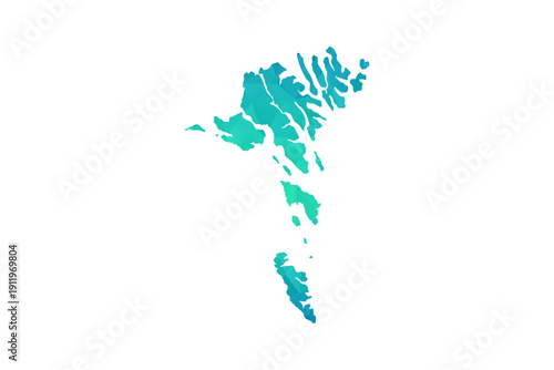 Faroe Islands Map - Polygon Style Vector Illustration in Green and Blue Gradient, Low Poly Geometric Design, Isolated on White Background, Perfect for Infographics and Learning Use.