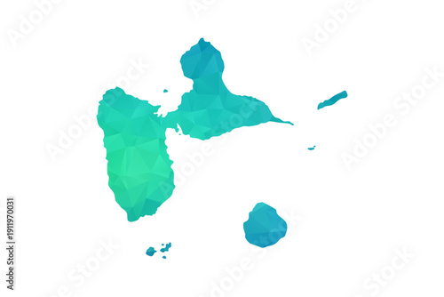 Guadeloupe Map - Polygon Style Vector Illustration in Green and Blue Gradient, Low Poly Geometric Design, Isolated on White Background, Perfect for Infographics and Learning Use.