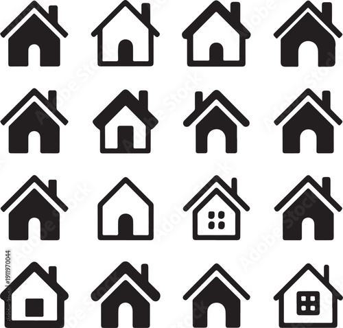 Home flat icon set vector illustration