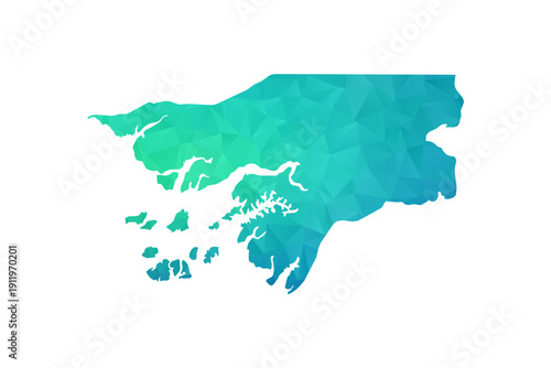 Guinea-Bissau Map - Polygon Style Vector Illustration in Green and Blue Gradient, Low Poly Geometric Design, Isolated on White Background, Perfect for Infographics and Learning Use.