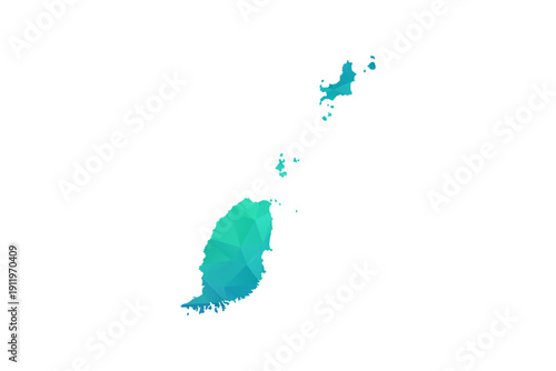 Grenada Map - Polygon Style Vector Illustration in Green and Blue Gradient, Low Poly Geometric Design, Isolated on White Background, Perfect for Infographics and Learning Use.