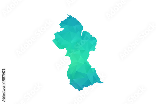 Guyana Map - Polygon Style Vector Illustration in Green and Blue Gradient, Low Poly Geometric Design, Isolated on White Background, Perfect for Infographics and Learning Use.