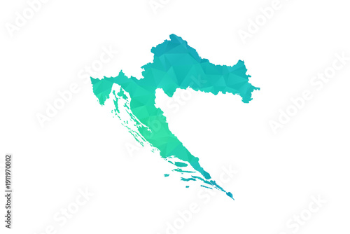 Croatia Map - Polygon Style Vector Illustration in Green and Blue Gradient, Low Poly Geometric Design, Isolated on White Background, Perfect for Infographics and Learning Use.