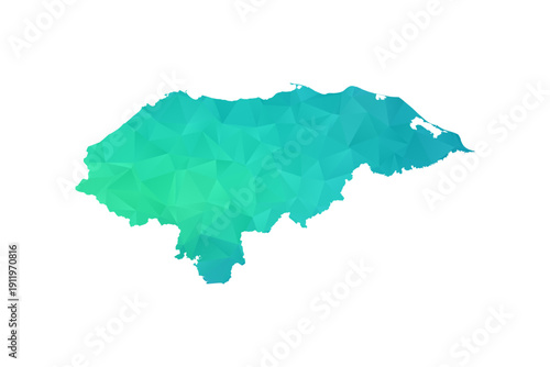 Honduras Map - Polygon Style Vector Illustration in Green and Blue Gradient, Low Poly Geometric Design, Isolated on White Background, Perfect for Infographics and Learning Use.
