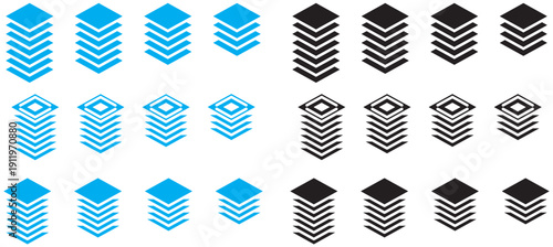 Layers icon set. Logo layers, levels, tiers, sheets icons. Fabric floor layers symbol absorbent of material stack vector. Layer layout icon set. 6, 5, 4, 3, layers symbol.  Fabric floor layers symbol 