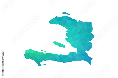 Haiti Map - Polygon Style Vector Illustration in Green and Blue Gradient, Low Poly Geometric Design, Isolated on White Background, Perfect for Infographics and Learning Use.
