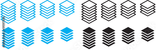 Layers icon set. Logo layers, levels, tiers, sheets icons. Fabric floor layers symbol absorbent of material stack vector. Layer layout icon set. 6, 5, 4, 3, layers symbol.  Fabric floor layers symbol 