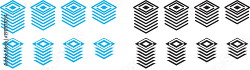 Layers icon set. Logo layers, levels, tiers, sheets icons. Fabric floor layers symbol absorbent of material stack vector. Layer layout icon set. 6, 5, 4, 3, layers symbol.  Fabric floor layers symbol 
