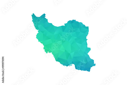 Iran, Islamic Republic of Map - Polygon Style Vector Illustration in Green and Blue Gradient, Low Poly Geometric Design, Isolated on White Background, Perfect for Infographics and Learning Use.