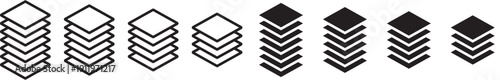 Layers icon set. Logo layers, levels, tiers, sheets icons. Fabric floor layers symbol absorbent of material stack vector. Layer layout icon set. 6, 5, 4, 3, layers symbol.  Fabric floor layers symbol 
