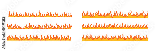 Canvastavla Fire Flame Border Set – Cartoon Flames, Burning Fire, Heat Wave Decorative Borde