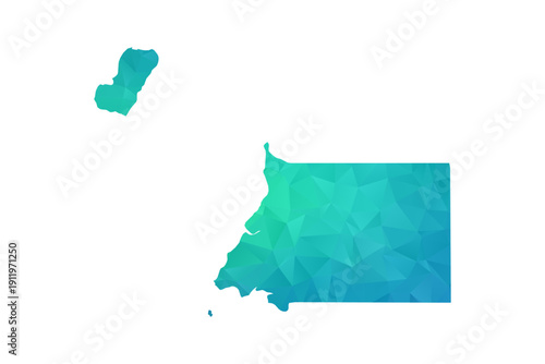 Equatorial Guinea Map - Polygon Style Vector Illustration in Green and Blue Gradient, Low Poly Geometric Design, Isolated on White Background, Perfect for Infographics and Learning Use.