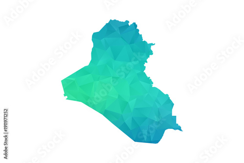 Iraq Map - Polygon Style Vector Illustration in Green and Blue Gradient, Low Poly Geometric Design, Isolated on White Background, Perfect for Infographics and Learning Use.