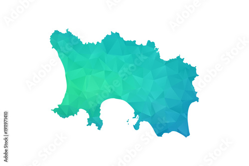 Jersey Map - Polygon Style Vector Illustration in Green and Blue Gradient, Low Poly Geometric Design, Isolated on White Background, Perfect for Infographics and Learning Use.