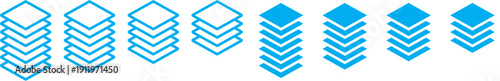 Layers icon set. Logo layers, levels, tiers, sheets icons. Fabric floor layers symbol absorbent of material stack vector. Layer layout icon set. 6, 5, 4, 3, layers symbol.  Fabric floor layers symbol 