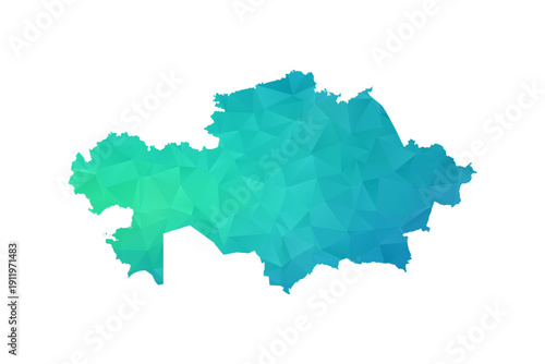 Kazakhstan Map - Polygon Style Vector Illustration in Green and Blue Gradient, Low Poly Geometric Design, Isolated on White Background, Perfect for Infographics and Learning Use.