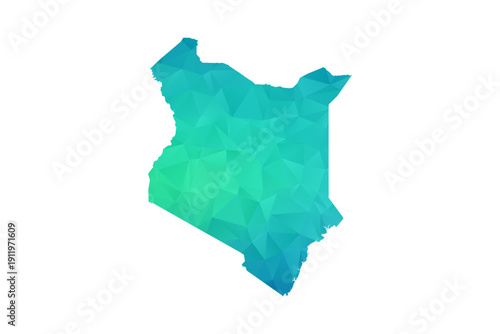 Kenya Map - Polygon Style Vector Illustration in Green and Blue Gradient, Low Poly Geometric Design, Isolated on White Background, Perfect for Infographics and Learning Use.