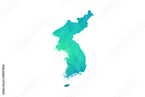 Korea, Republic of Map - Polygon Style Vector Illustration in Green and Blue Gradient, Low Poly Geometric Design, Isolated on White Background, Perfect for Infographics and Learning Use.