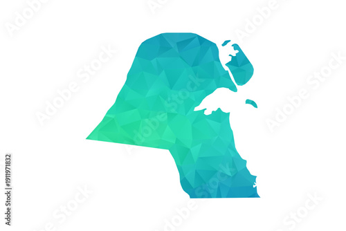 Kuwait Map - Polygon Style Vector Illustration in Green and Blue Gradient, Low Poly Geometric Design, Isolated on White Background, Perfect for Infographics and Learning Use.