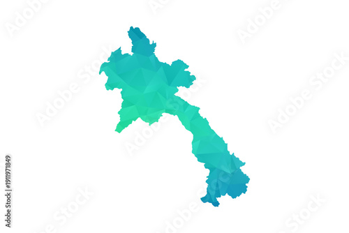 Laos Map - Polygon Style Vector Illustration in Green and Blue Gradient, Low Poly Geometric Design, Isolated on White Background, Perfect for Infographics and Learning Use.