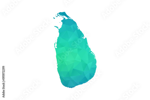 Sri Lanka Map - Polygon Style Vector Illustration in Green and Blue Gradient, Low Poly Geometric Design, Isolated on White Background, Perfect for Infographics and Learning Use.