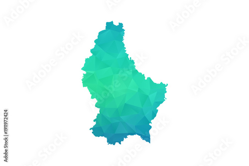 Luxembourg Map - Polygon Style Vector Illustration in Green and Blue Gradient, Low Poly Geometric Design, Isolated on White Background, Perfect for Infographics and Learning Use.