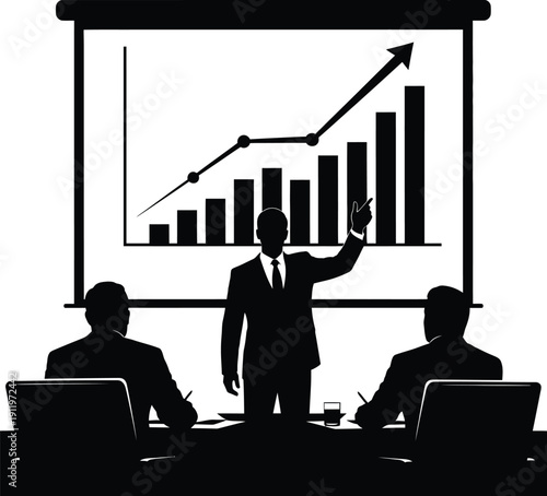 Business presentation with growth chart and corporate team