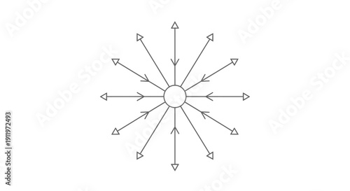 Concentric Arrows Radiating Outwards from a Central Point, Indicating Spread and Direction on Isolated White Background.