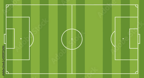 Full View of a Soccer Football Field with Green Stripes and White Markings