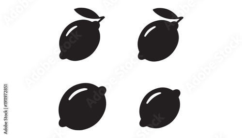 black color Lemon fruits set of silhouette vector illustration, solid white background