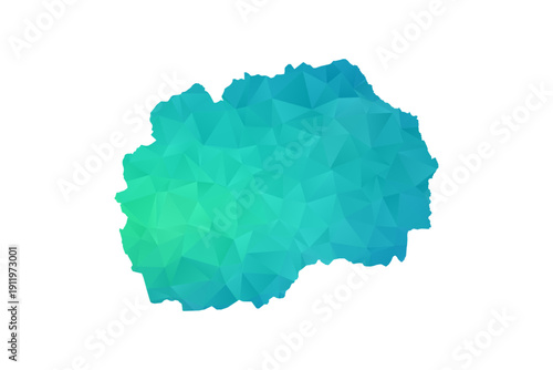 Macedonia Map - Polygon Style Vector Illustration in Green and Blue Gradient, Low Poly Geometric Design, Isolated on White Background, Perfect for Infographics and Learning Use.