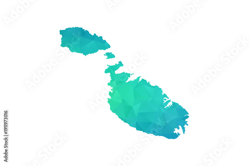 Malta Map - Polygon Style Vector Illustration in Green and Blue Gradient, Low Poly Geometric Design, Isolated on White Background, Perfect for Infographics and Learning Use.