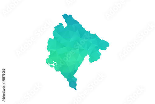 Montenegro Map - Polygon Style Vector Illustration in Green and Blue Gradient, Low Poly Geometric Design, Isolated on White Background, Perfect for Infographics and Learning Use.