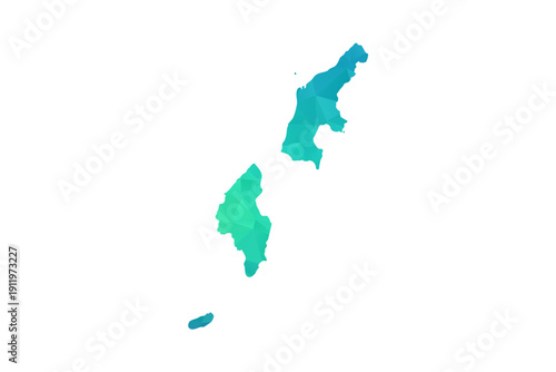 Northern Mariana Islands Map - Polygon Style Vector Illustration in Green and Blue Gradient, Low Poly Geometric Design, Isolated on White Background, Perfect for Infographics and Learning Use.
