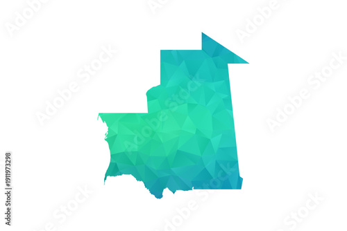 Mauritania Map - Polygon Style Vector Illustration in Green and Blue Gradient, Low Poly Geometric Design, Isolated on White Background, Perfect for Infographics and Learning Use.