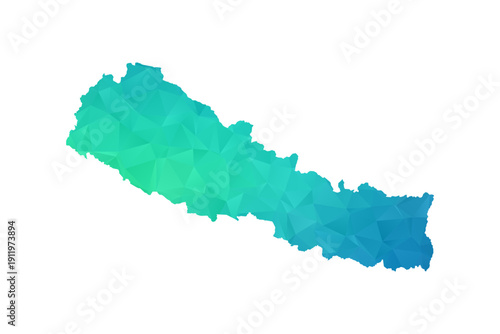 Nepal Map - Polygon Style Vector Illustration in Green and Blue Gradient, Low Poly Geometric Design, Isolated on White Background, Perfect for Infographics and Learning Use.