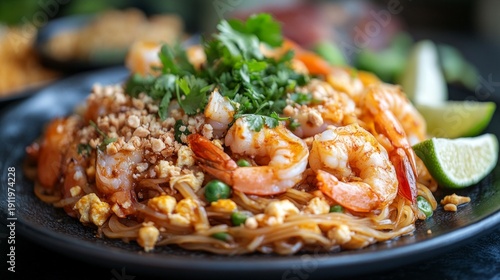 This succulent dish with prawns sprinkled with herbs and nuts will enhance restaurant menus as an appetising backdrop for culinary articles.