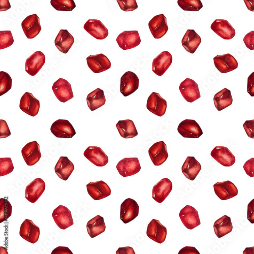 Foto Watercolor seamless pattern with red pomegranate seeds