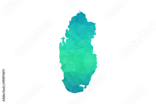 Qatar Map - Polygon Style Vector Illustration in Green and Blue Gradient, Low Poly Geometric Design, Isolated on White Background, Perfect for Infographics and Learning Use.