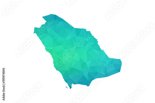 Saudi Arabia Map - Polygon Style Vector Illustration in Green and Blue Gradient, Low Poly Geometric Design, Isolated on White Background, Perfect for Infographics and Learning Use.