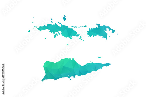 U.S. Virgin Islands Map - Polygon Style Vector Illustration in Green and Blue Gradient, Low Poly Geometric Design, Isolated on White Background, Perfect for Infographics and Learning Use.