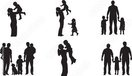 Diverse silhouettes of families engaging in various activities together