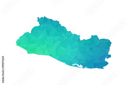 El Salvador Map - Polygon Style Vector Illustration in Green and Blue Gradient, Low Poly Geometric Design, Isolated on White Background, Perfect for Infographics and Learning Use.