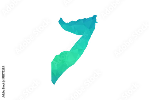 Somalia Map - Polygon Style Vector Illustration in Green and Blue Gradient, Low Poly Geometric Design, Isolated on White Background, Perfect for Infographics and Learning Use.