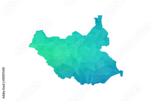 South Sudan Map - Polygon Style Vector Illustration in Green and Blue Gradient, Low Poly Geometric Design, Isolated on White Background, Perfect for Infographics and Learning Use.